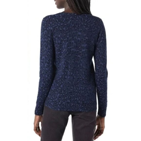 Amazon Essentials XL Navy Blue Leopard Print Sweater V Neck Long Sleeve Pullover - Picture 12 of 12